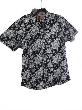 Consequence Men's XL Black and White Floral Short Sleeve Button-Up Shirt